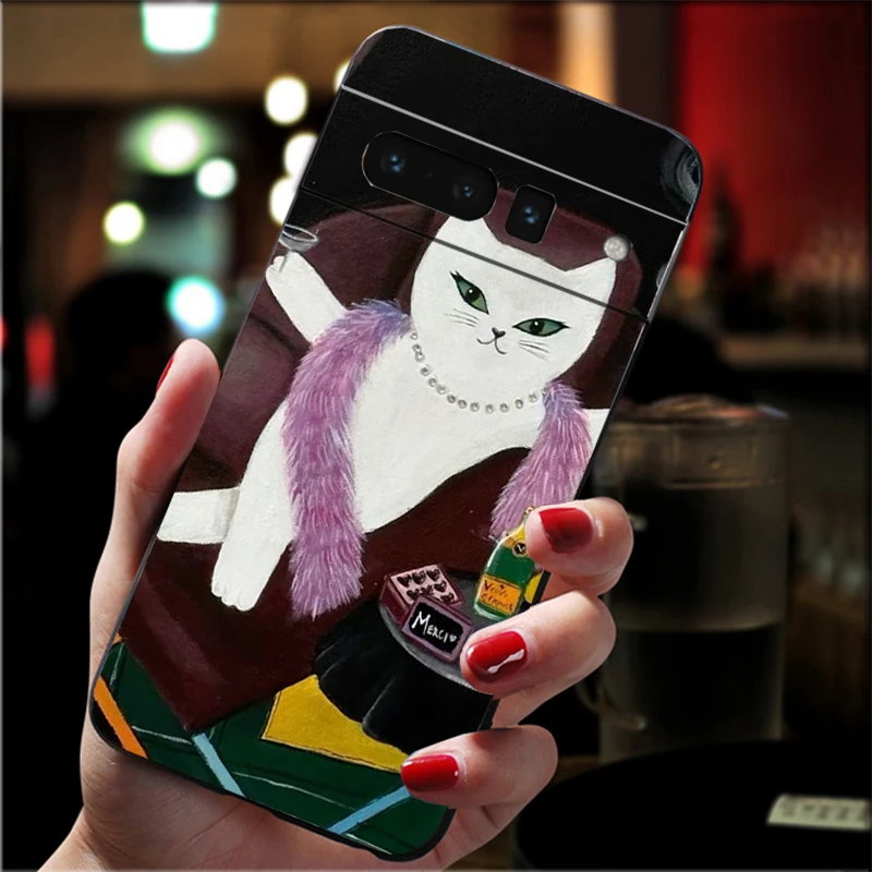 

Phone Case For Google Pixel 10 9 Pro XL 9A 8 7 6 Pro Pixel 8A 7A 6A Pixel 8 7 6 5 Drinking Wine Cat