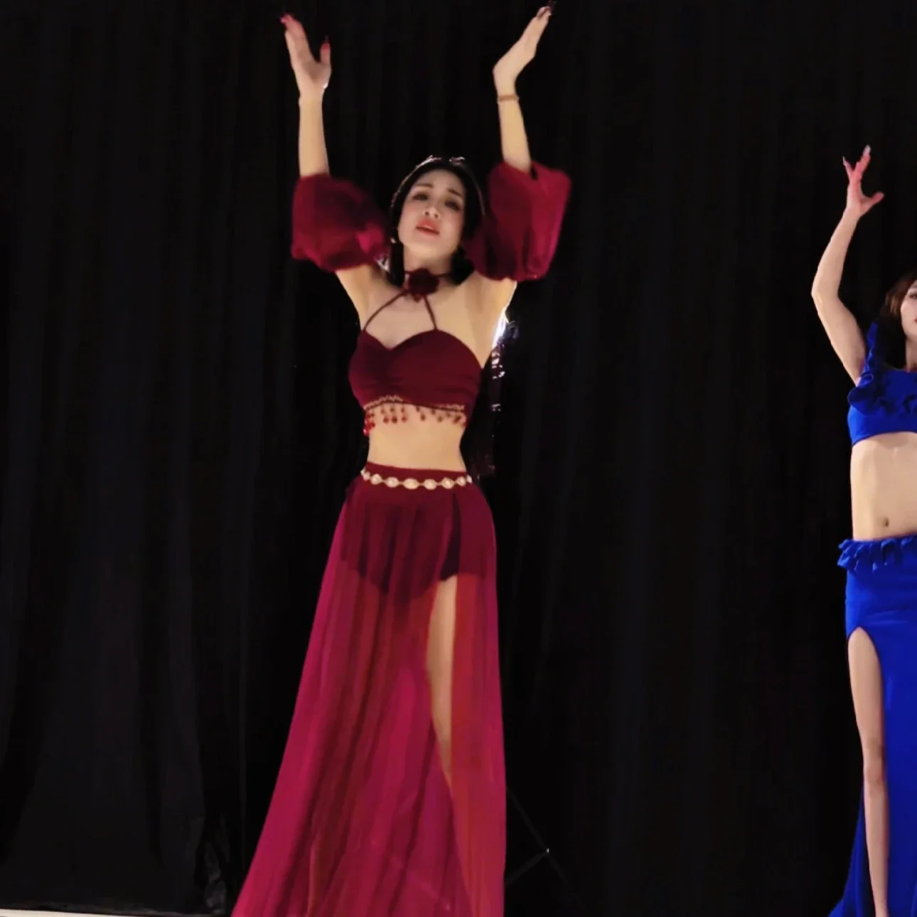 

Belly dance performance set for women flower tassel top+sleeves+mesh long skirt 3pcs Oriental dance professional practice outfit