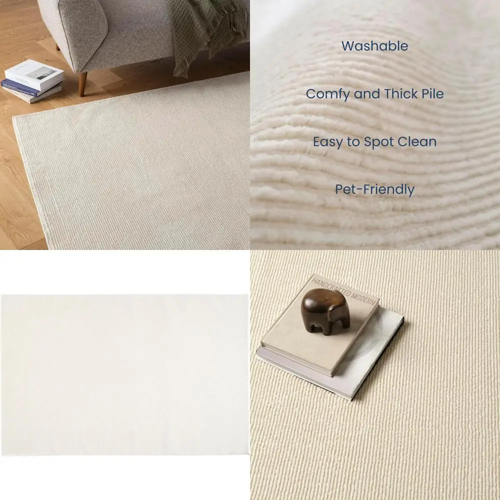 

Revival Rugs Stripe 5'3x8' Washable Area Rug for Living Room and Bedroom - 100% Recycled Oeko-TEX Certified, Medium Pile, Beige