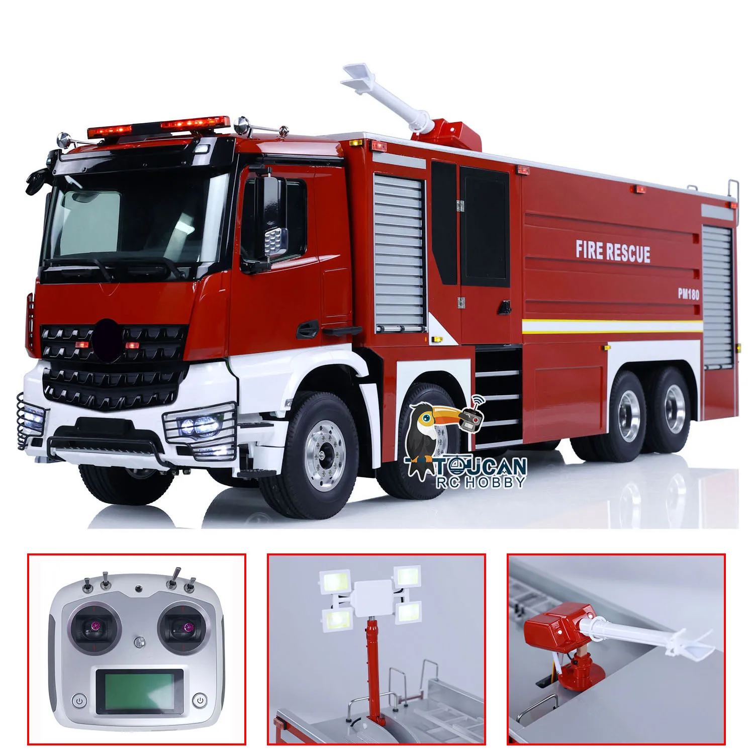 8x4 1/14 RC Fire Fighting Truck RTR Remote Control Fire Sprinkler Vehicles Model Lights Sounds Painted Assembled Toy TH23248