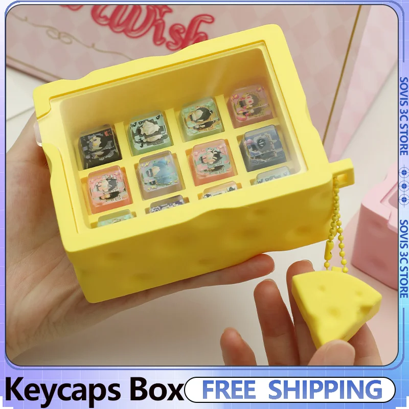 

Cheese Keycap Storage Box PLA Cute Mechanical Keyboard Personalized Keycaps Collect Customized Dustproof Display Box Gifts