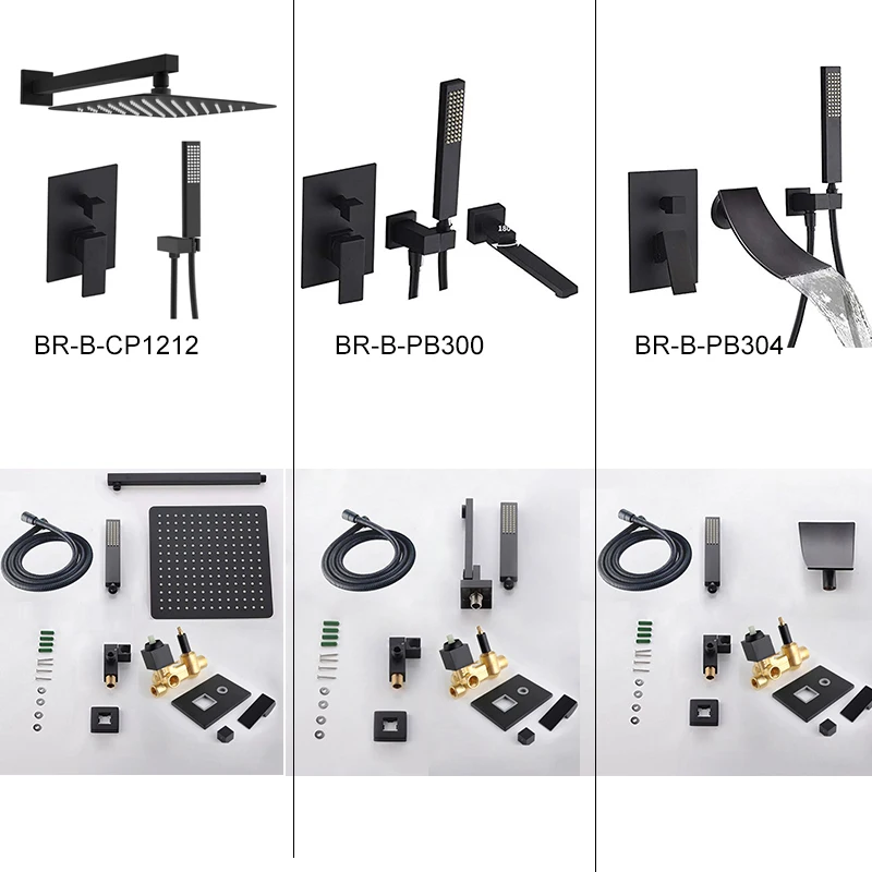 BAKALA Black  Stainless Steel in Wall Shower Set Rainfall Bathroom Shower Faucet Wall Shower Hot and Cold Mixer Handheld Spray image 6