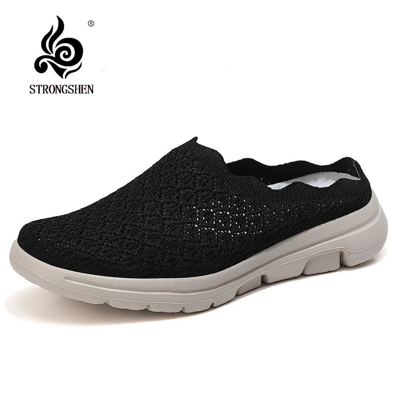 STRONGSHEN sandały damskie sandały plażowe buty ogrodowe Hollow Slip on Casual kapcie na zewnątrz mieszkania buty oddychające lekkie buty