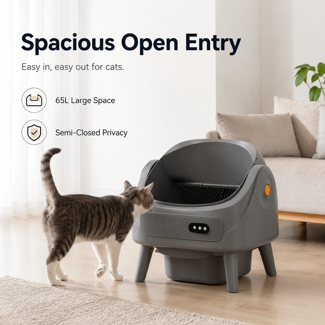 Efficient Shipping Semi-closed Smart Cat Litter Box 65L Capacity Easy Clean Automatic Cleaning Bulk Packing Design Low Freight