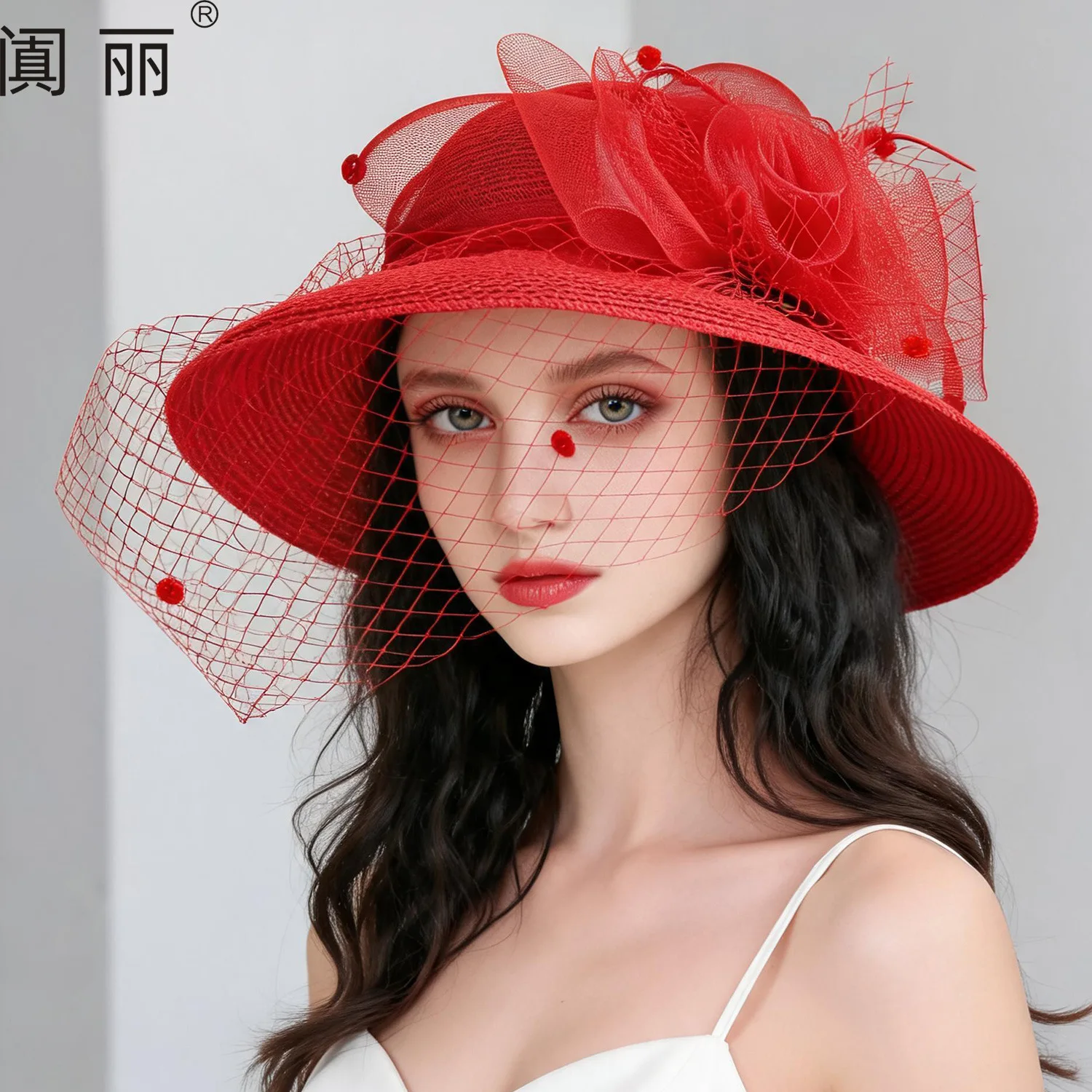 New mesh rose flower sun hat foldable retro face covering veil sun protection dome beach hat