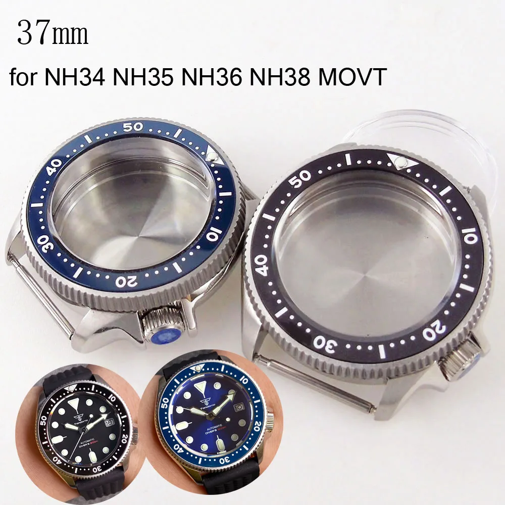 SKX013 caja de reloj de titanio o acero 3,8 SKX Mod 37mm para GMT NH34 NH35 NH36 NH38 ETA 2824 PT5000 ST2130 120 clics bisel de cerámica