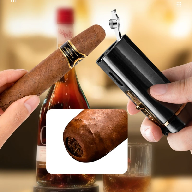 1 New Luxury Cigar Lighter Torch Metal Straight Jet Butane Lighter Smoking Accessories Cool Cigar Punch Men\'s Gifts