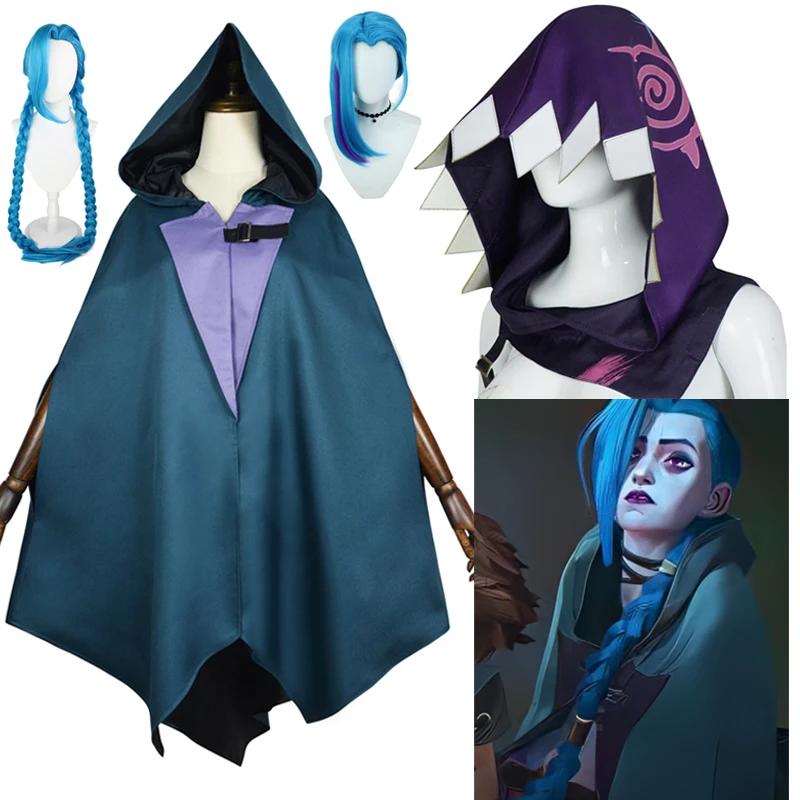 LOL Arcane S2 Jinx Powder Cosplay Hooded Cape Costumes Wig Hat Cloak Women Jinx League Of Legends Anime Game Halloween Costume