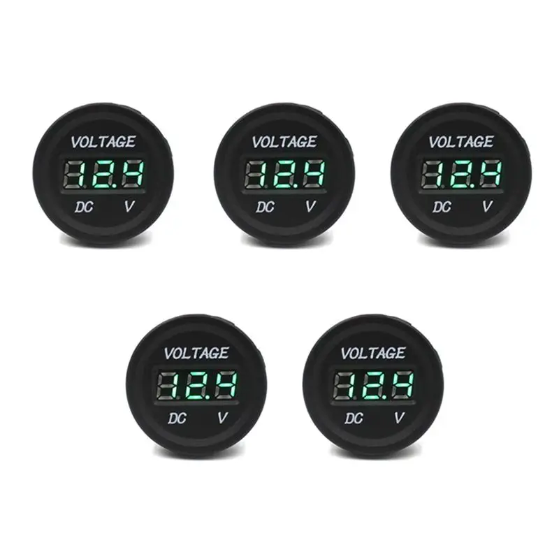 5X Car Motorcycle Waterproof LED Digital Display Voltmeter 12V-24V DC (Green)