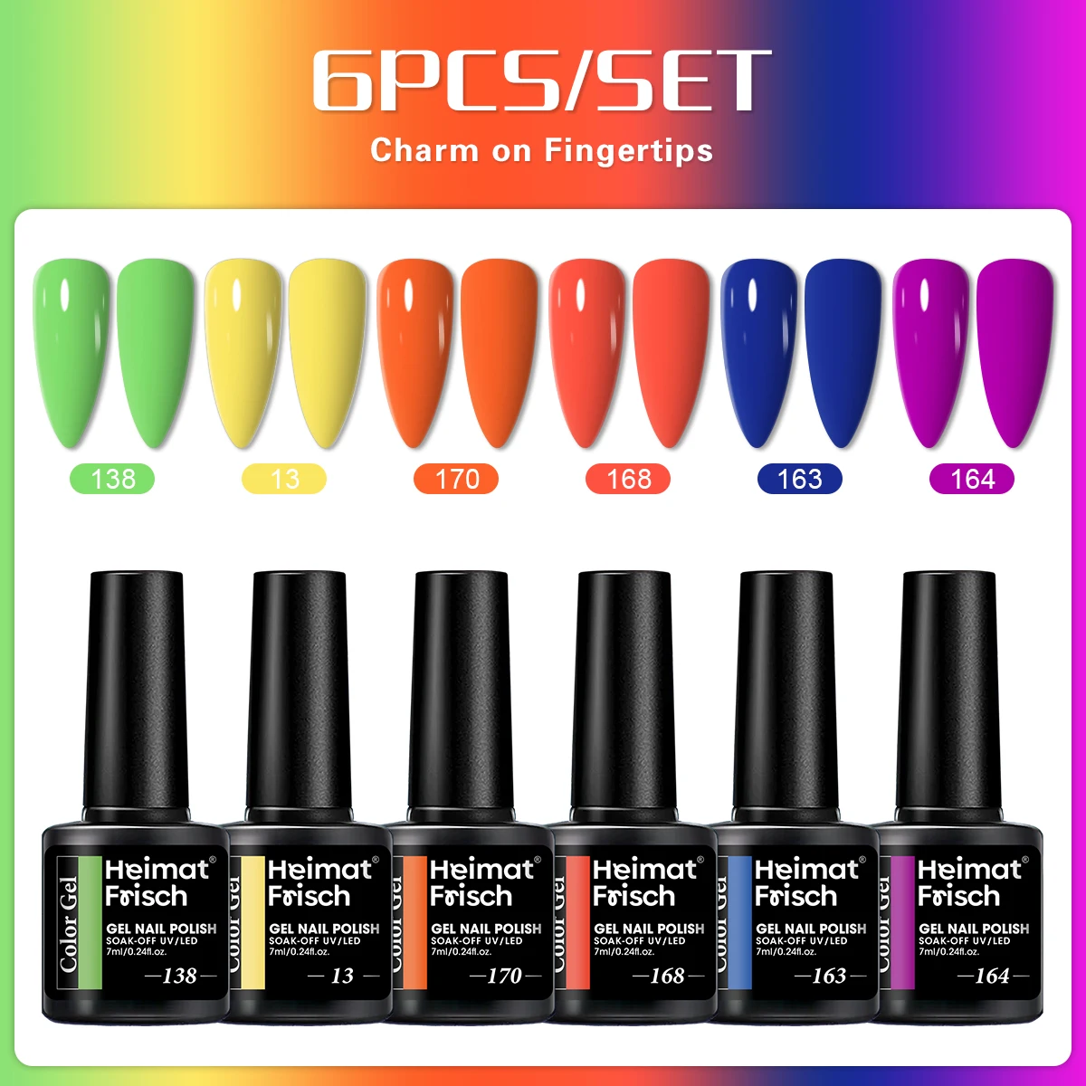 Heimat Frisch Ensemble de vernis à ongles gel 6 pièces - Vernis à ongles à paillettes nues, formule de gelée transparente, peut être durci sous la lumière LED, Long-La