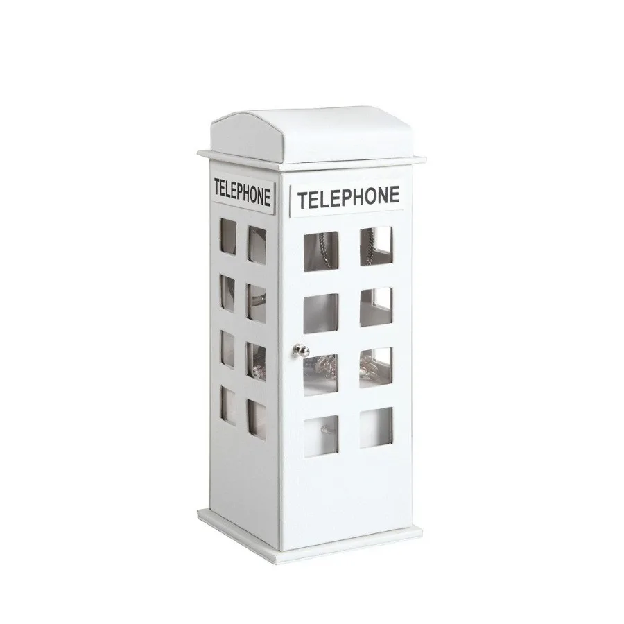 

11.5 Tall Leather Jewelry Box British Telephone Design White