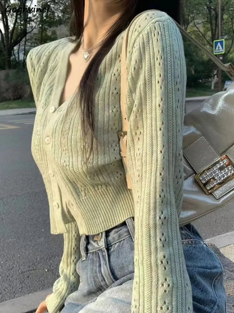 Cropped Cardigan Women Trendy Chic Slim Fit Knitted Hollow Out Temperament Sun-proof All-match Korean Fashion Harajuku Summer