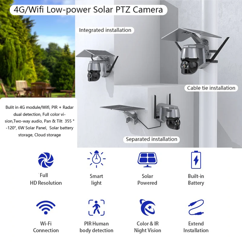 High quality 3MP 4G security  with motion sensor Wireless outdoor Solar Powered Security PTZ