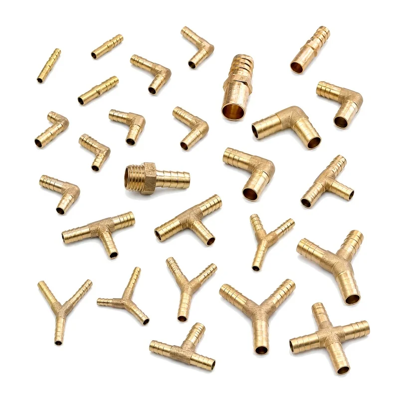 Brass Hose Barb Fitting 2 3 4 Way Straight Elbow T Y Cross Connector 4mm 5mm 6mm 8mm 10mm 12mm 16mm 19mm Water Air Tube Adapter
