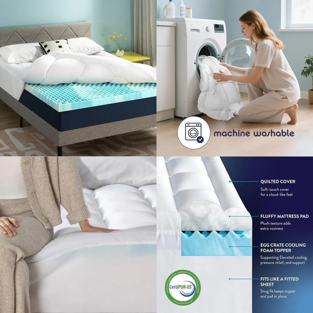 

Twin Size 3 Pillowtop & 2 Egg Crate Mattress Topper Combo with 1 Plush Pad, Safe Foam & Fabric, Dorm Bedding Essentials