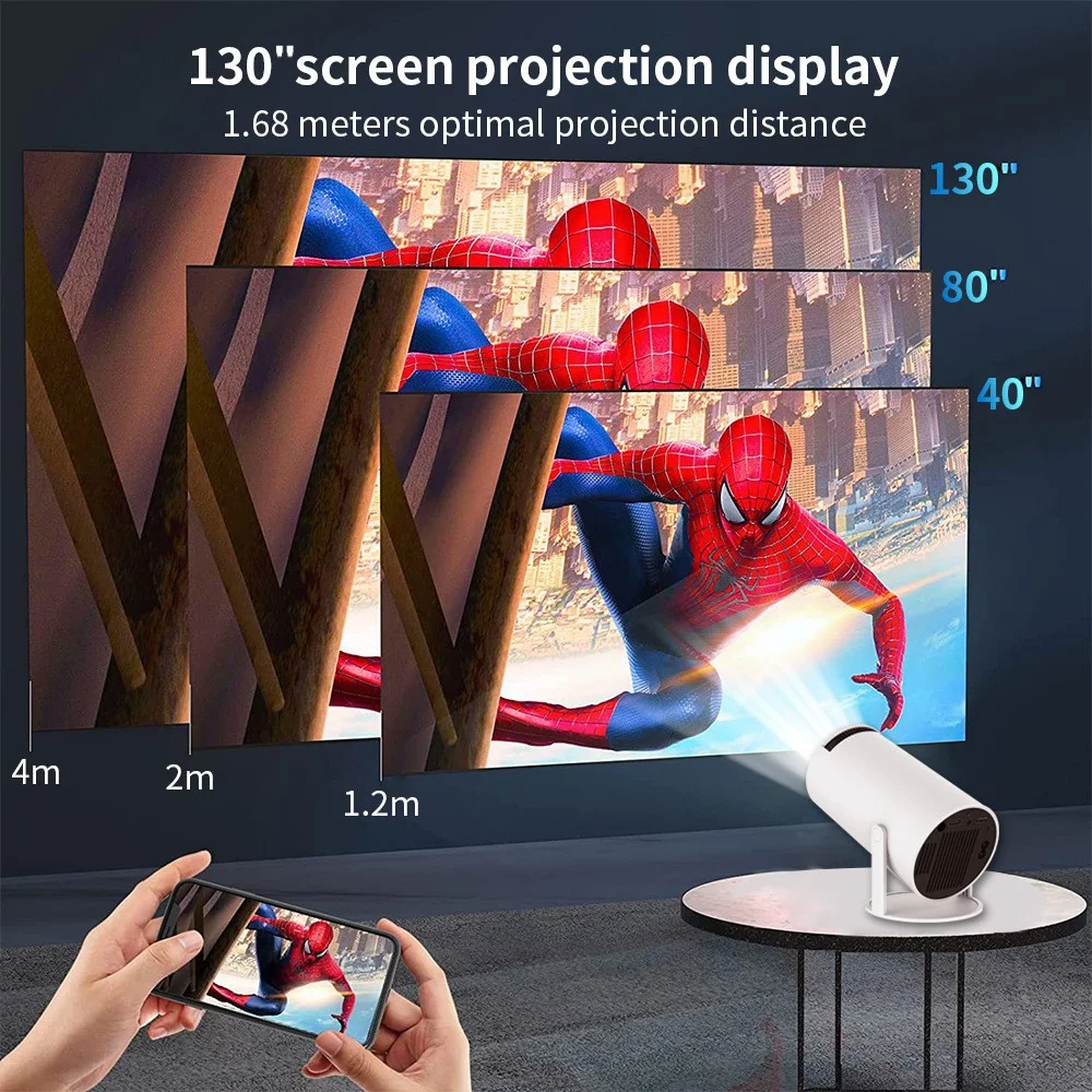 HY300 Projector 1080P Android 11 WiFi 6 290ANSI Bluetooth 5.0 Allwinner H713 Smart System With 180° Gimbal & Screen