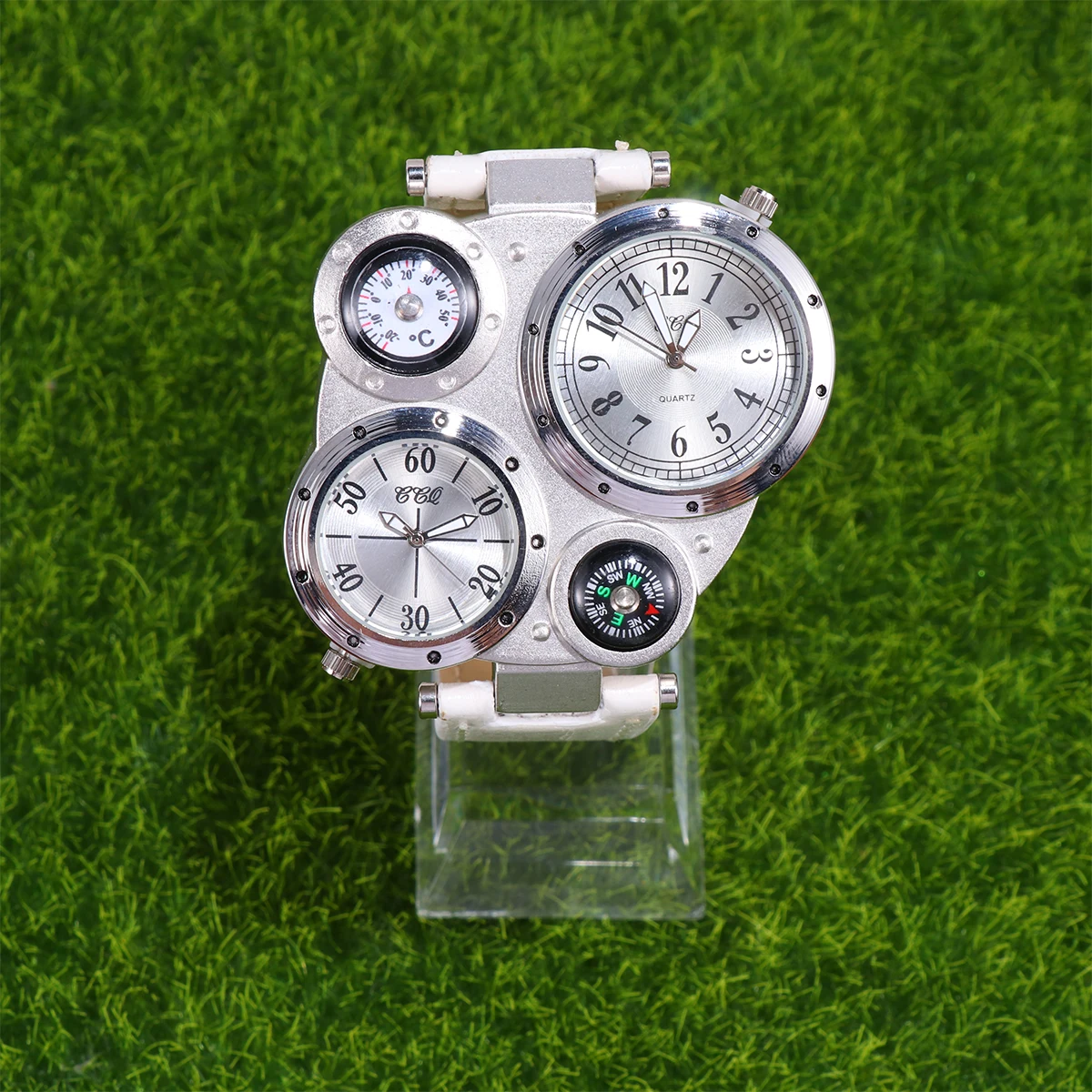 

1Pcs Outdoor Sports Thermometer Compass Watch Dual Men's Fashion Adjustable Band Light Coffee