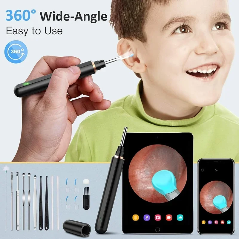 Wireless Otoscope Portable Ear Endoscope Cleaner, Visual Ear Wax Removal Camera with 6 LED Lights for IPhone Android Smartphone