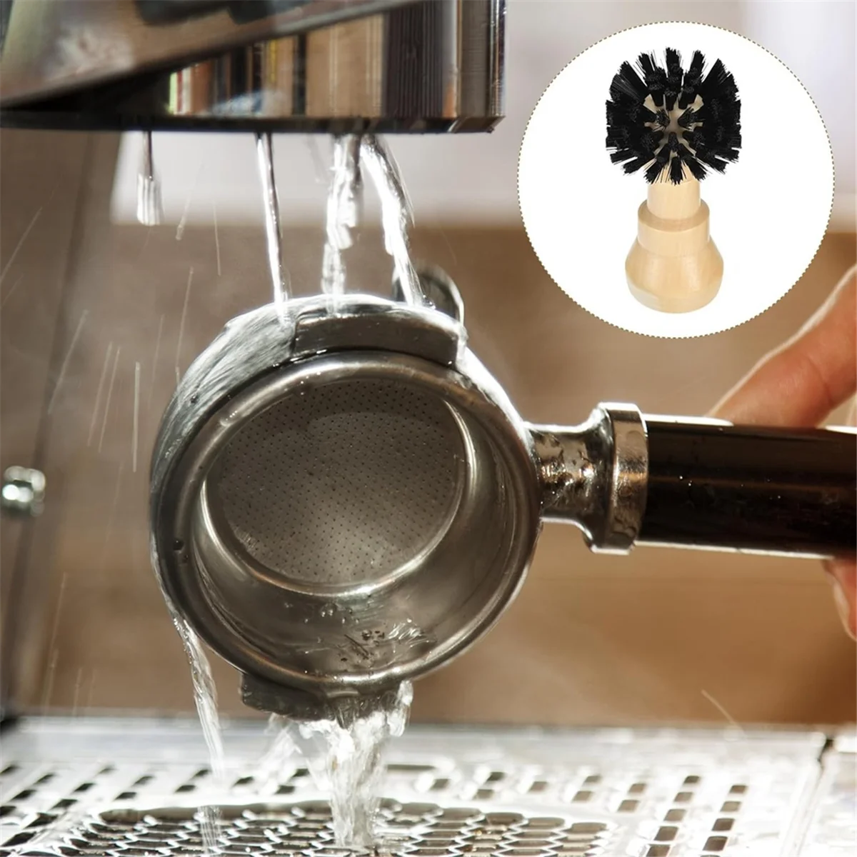 A88M مناسبة 51 مللي متر/54 مللي متر ماكينة القهوة فرشاة Portafilter ، مقبض خشبي فرشاة تنظيف وعاء مسحوق القهوة