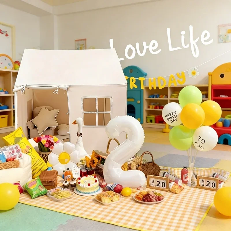 

Игровая палатка с красочным флагом, большая палатка в стиле парка развлечений с окнами, легко чистится, для использования в помещении, детская игровая палатка