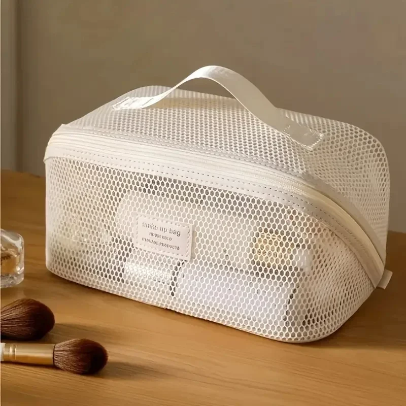 Neue Netzgarn-Mesh-Kosmetiktasche, transparent, große Kapazität, Kissen-Reise-Essential, Toilettenartikel-Beutel, multifunktionale Kosmetiktasche – Detail 6