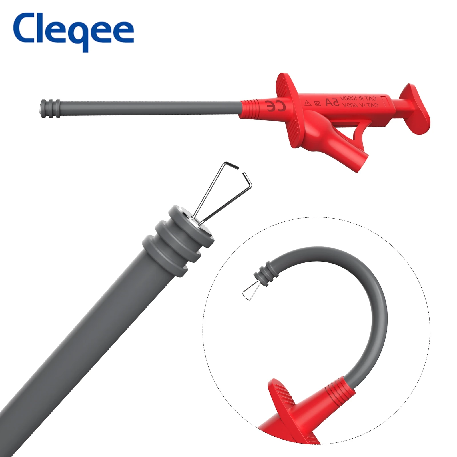 Cleqee P1925 Puntali per multimetro in silicone Kit Sonde per test Set Morsetti a coccodrillo Gancio per test rapido Clip Pinzetta Cavo di