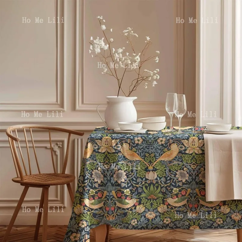 Toalha de mesa William Morris Strawberry Thief Flower Pattern Decoração vintage 100% poliéster