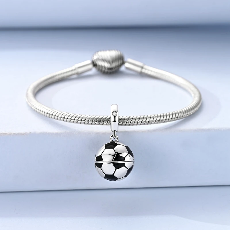 Passend für Original-Armband 925 Sterling Silber Charms Perle CZ Zirkon Öffnungs- und Schließmechanismus Fußball-Anhänger DIY Schmuck Geschenk – Detail 4