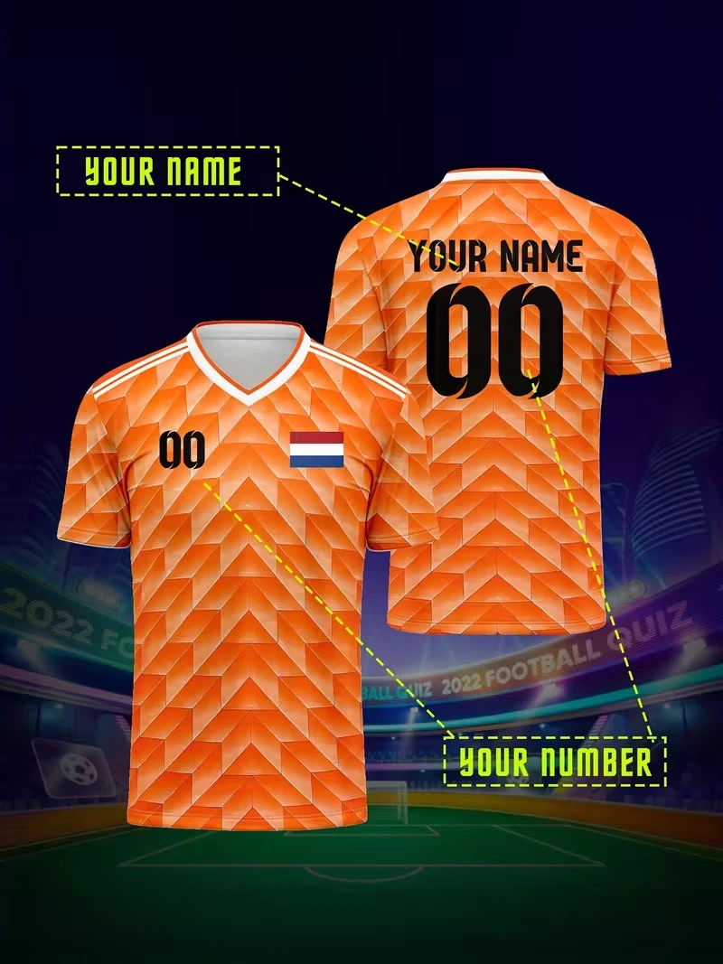 

Новый футбольный трикотаж Нидерландов, мужские спортивные футболки с персонализированными именами и цифрами, уличные топы большого размера, повседневные футболки унисекс