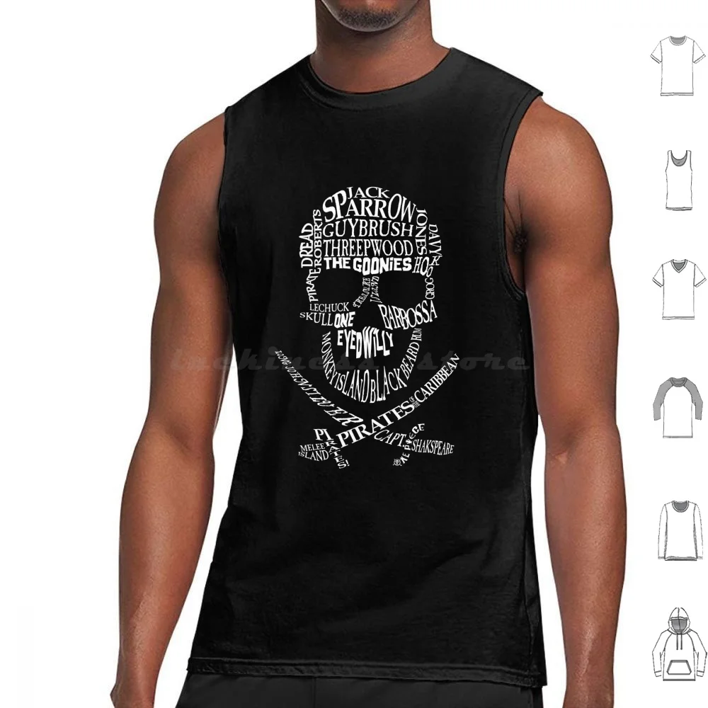 Pirates! ( White ) Tank Tops Vest Sleeveless Pirates Skull Bones Collage Rum Grog Sword Corsair Thieves Ships Sea Caribbean
