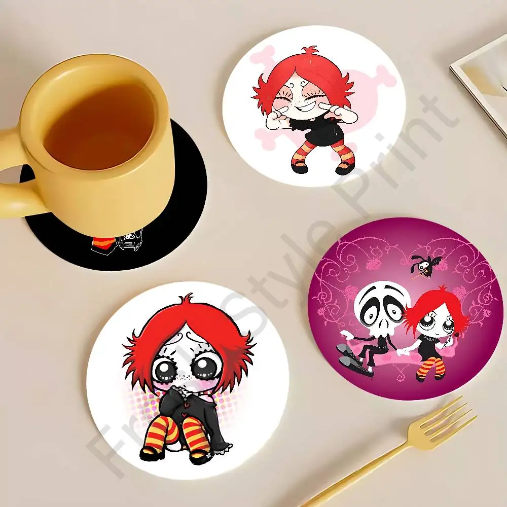 

R-Ruby Gloom Gothic Heat Resistant Round Wooden Coasters Non-slip Drink Cafe Decoration 2D Flat Color Print Coasters