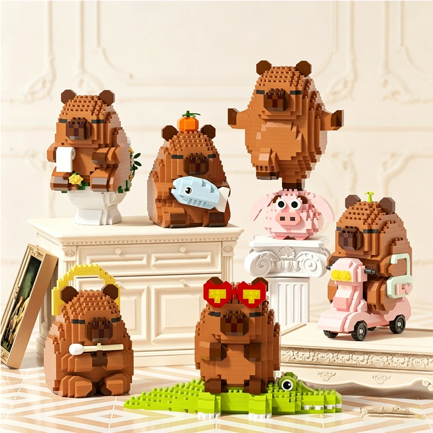 DIY Capybara Building Blocks Set - Cute Water Guinea Pig Desktop Decor Cartoon Animals Model  Fun Toy for Birthday Gift image 3