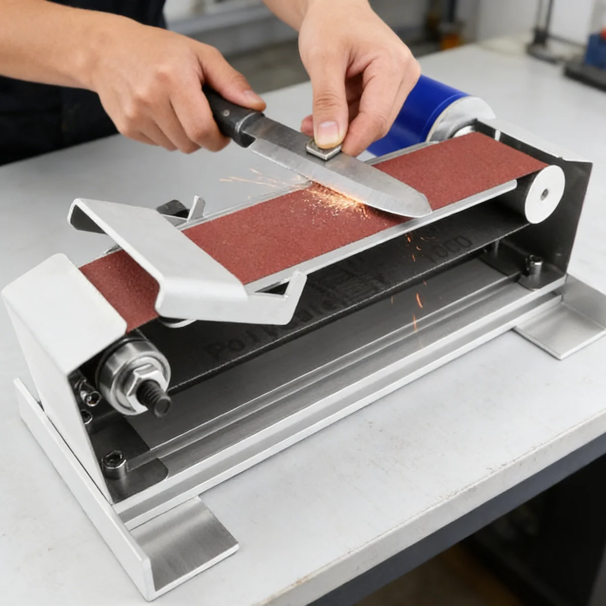 

Mini Electric Belt Sander - Tabletop Knife Sharpening Machine for Sharpening Knives, Scissors & Blades (Home & Workshop Use)