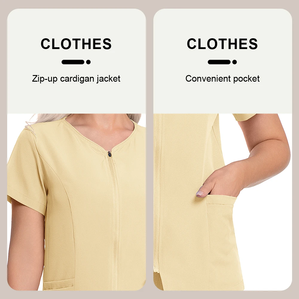 Mehrfarbige Pflegeuniformen, Cardigan mit Reißverschluss, medizinische Arbeitskleidung, Uniform für Frauen, Krankenschwester-Set, 2-teiliger Anzug, Arbeitskleidung für Schönheitssalons