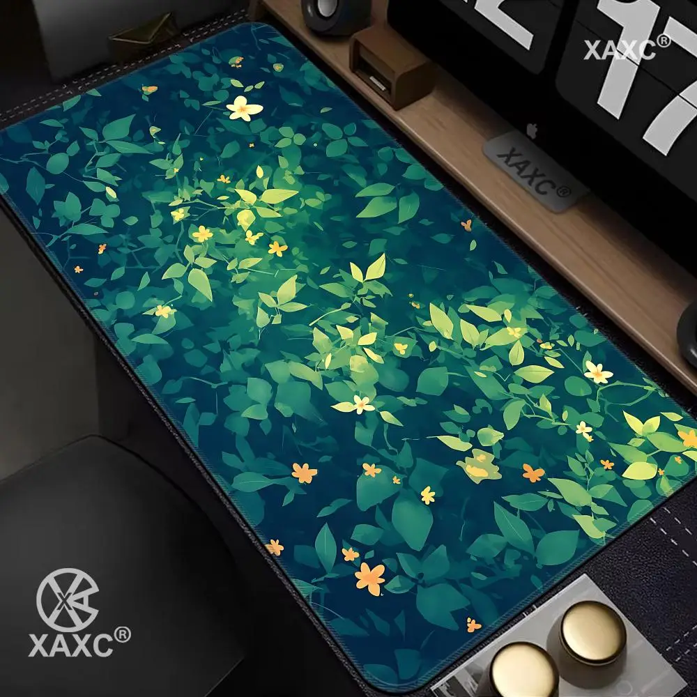 

Green Leaves Pattern Mouse Pad Large Computer Office Game Table Mat Rubber Anti-slip Stitched Keyboard Mats Long Desk HYBXXC