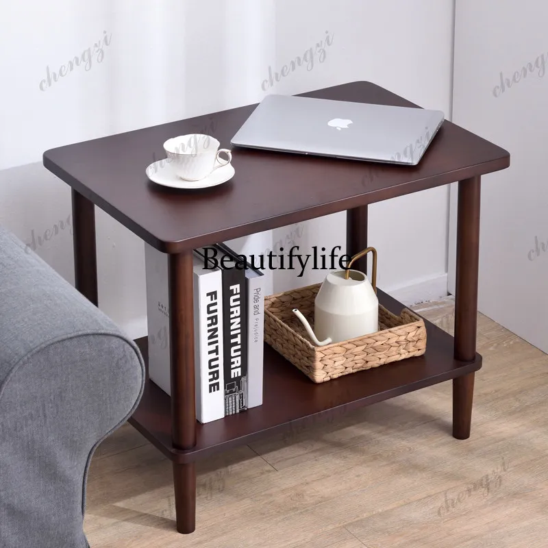 Solid wood bedroom bedside table, simple and modern shelves, sofa side table, small square table - view 2