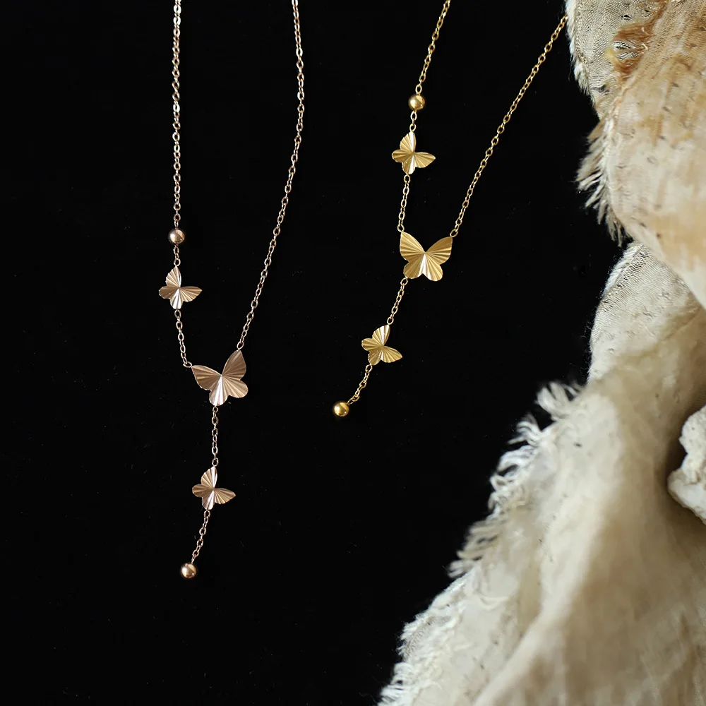 Aço inoxidável Borboleta Borla Colar, Fino, Longo, Requintado, Mancha Menos, Metal, Manche Resistente, Atraente Charme Jóias