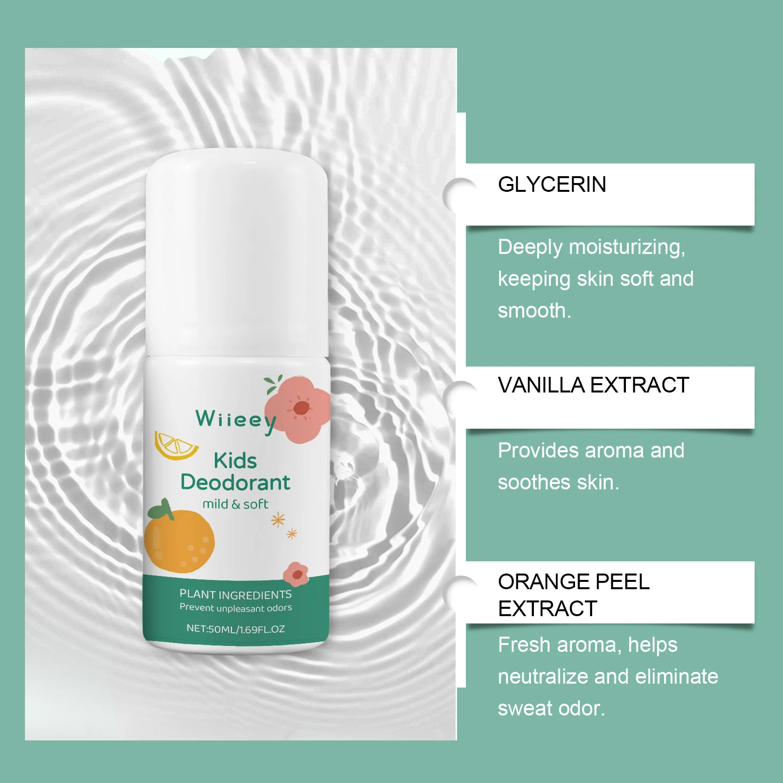 Wiieey, desodorante Natural fresco de 50ml para niños y adolescentes, desodorante sin parabenos de aluminio, regalos suaves y no irritantes