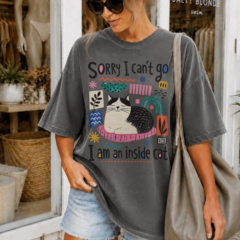 Inside Cat Shirt, Sorry I Can't Go Funny Quote Tee, Comfort Colors Graphic