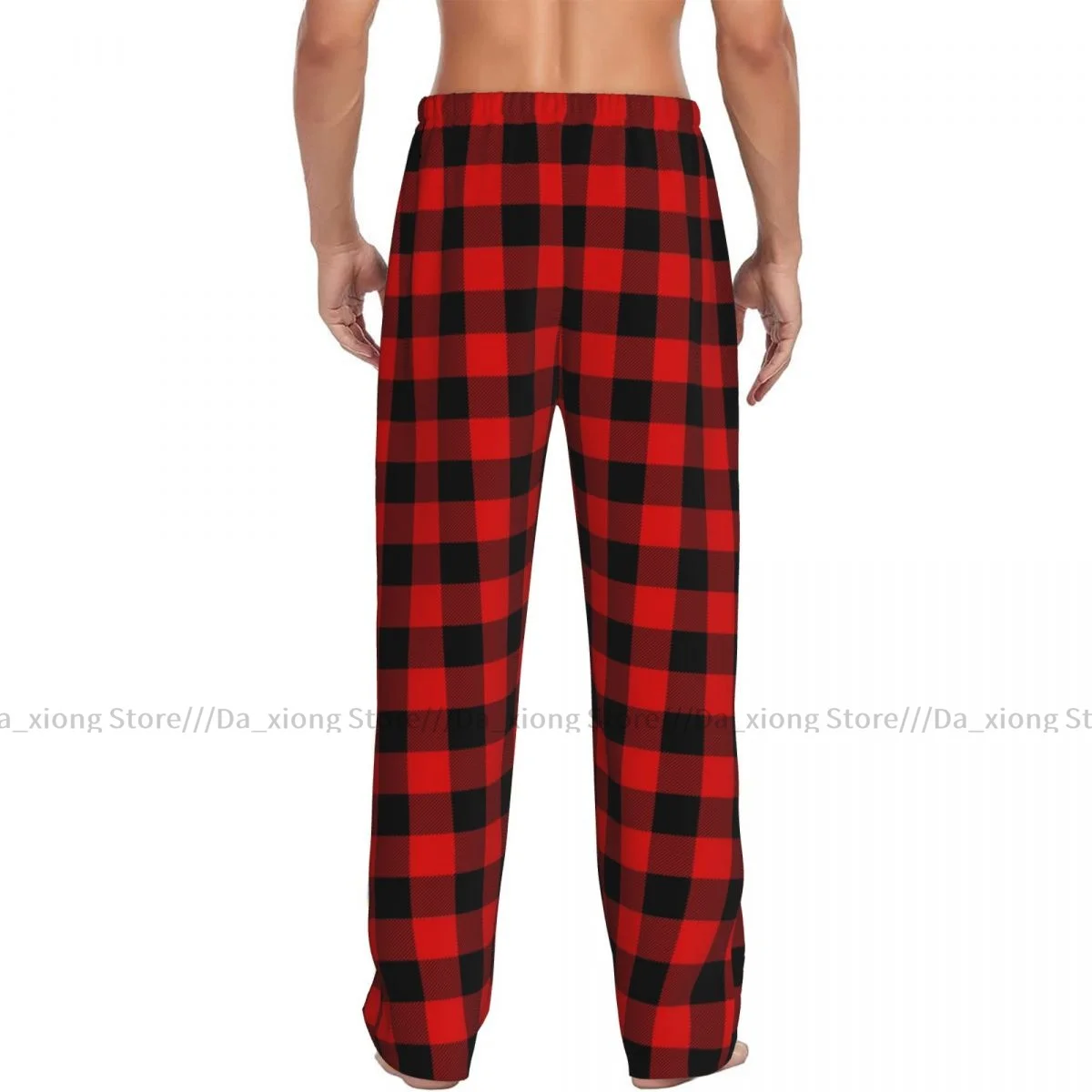 Mens Casual Pajama Long Pant Loose Elastic Waistband Red Buffalo Plaid Pattern (2) Cozy Sleepwear Home Lounge Pants