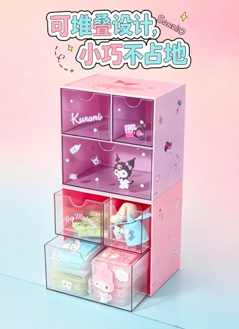 Official Themed Three Grid Drawer Storage Box Clear Multi Compartment Cute Desktop Organizer For Dorm Bedroom