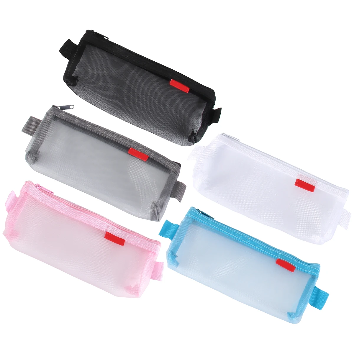 

5 Pcs Pencil Case Stationery Bag Transparent Mesh Lightweight Portable High Quality Durable Material Student Teacher Office Use