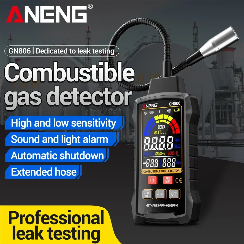 

Детектор горючих газов ANENG GN806, профессиональный анализатор, обнаружение 9999PPM/20%LEL, ЖК-экран, звуковая и световая сигнализация