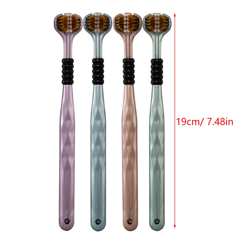 2pcs 360° Cleaning Teeth Brush 3D Stereo Three-Sided Toothbrush Ultra Fine Soft Hair Adult Toothbrushes Tongue Scraper Oral Care