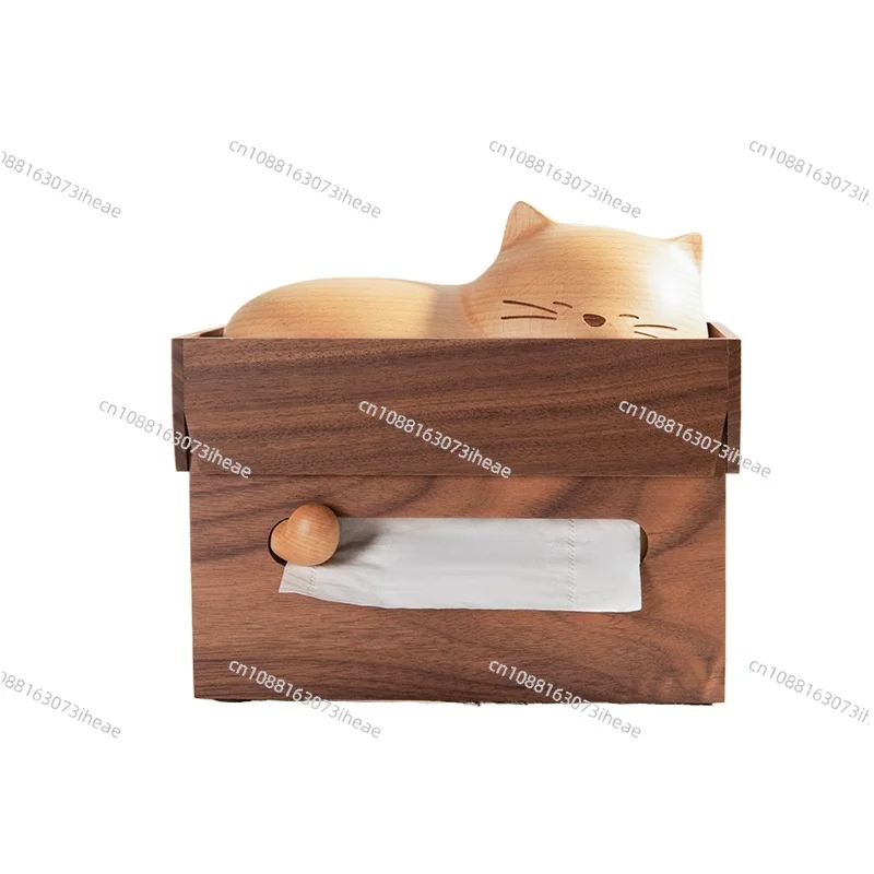 Black walnut paper box creative cat solid wood tissue box light luxury living room dining table napkin paper box