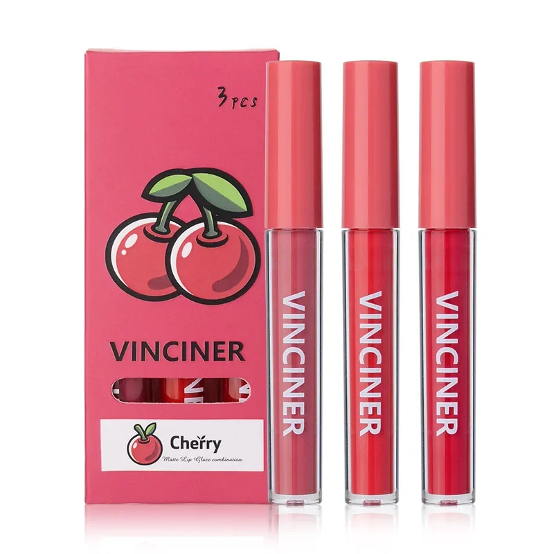 VINCINER 3 Pcs Matte Liquid Lipstick Set Smooth Velvet Texture Moisturizing Waterproof Long Lasting Non Stick Popular Cosmetics