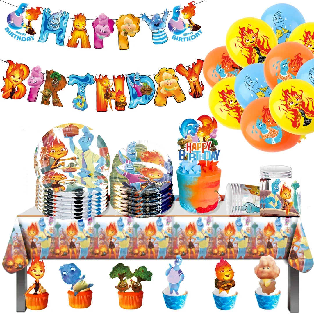 Hot movie Elemental Birthday Party dinnerware Disposable Banner Cake Topper Hanging Flag Elemental Balloons Birthday Decoration