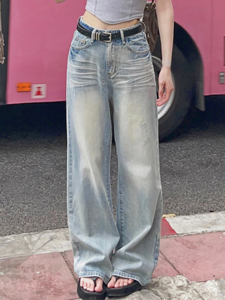 

Summer Blue Y2k Vintage Jeans Women Pockets High Street Fashion Denim Pants Female High Waist Korean Style Casual Pants 2023 New