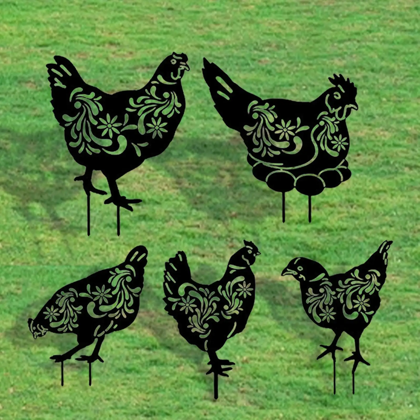 5 Pieces Metal Chicken Yard Art Stakes Versatile Hollow Out Sturdy for Pathways