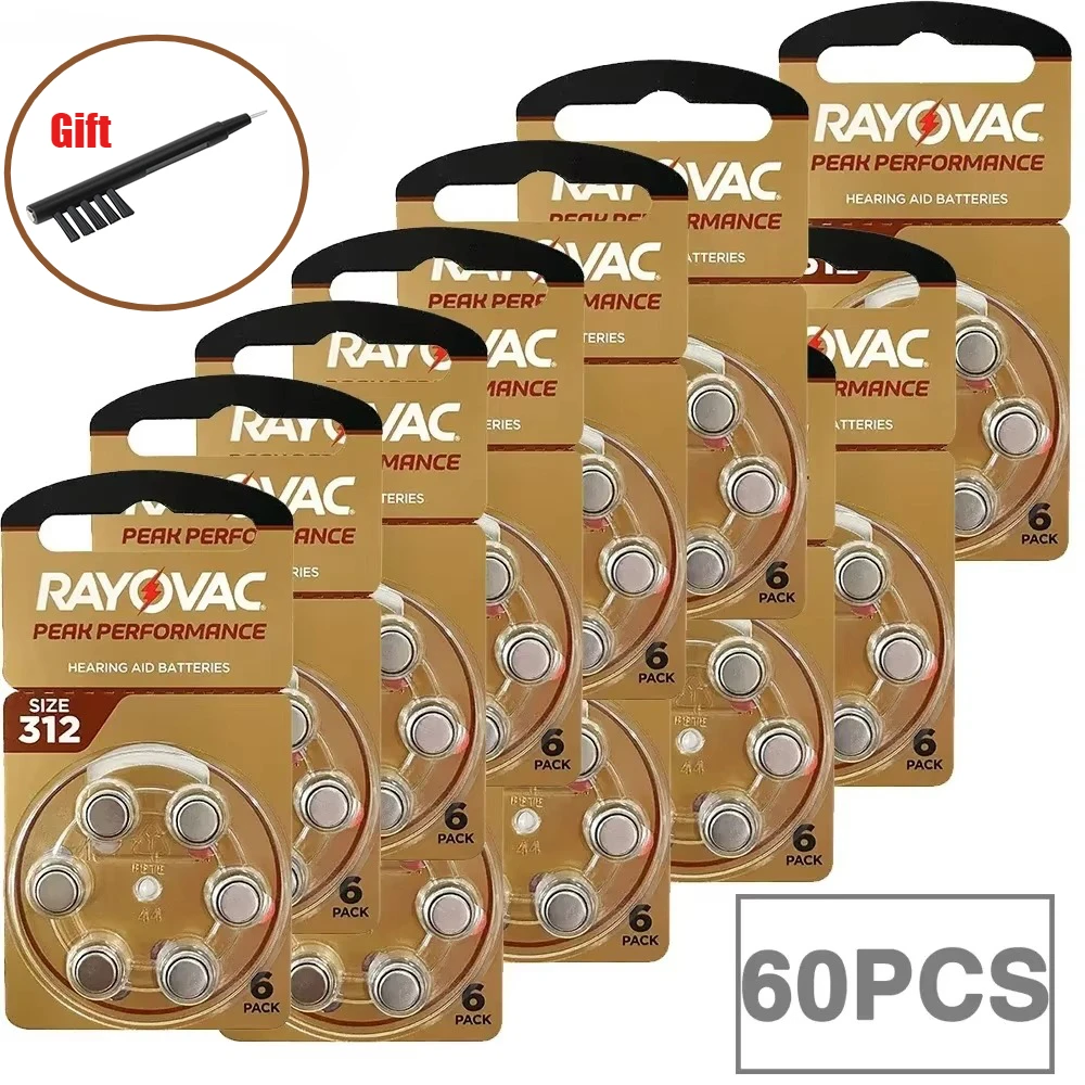 60PCS Hearing Aid Batteries 312 A312 312A ZA312 312a PR41 for Rayovac Peak UK Zinc Air Button Ear Aid Batteries for Hearing Aids